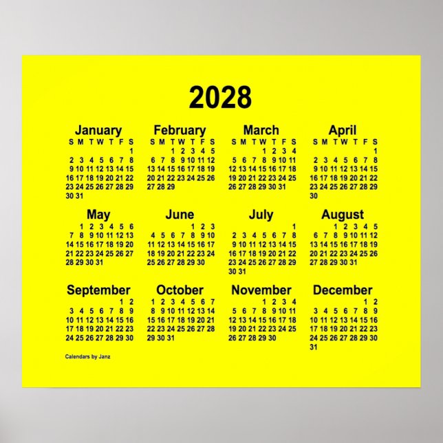 Affiche Calendrier jaune 2028 par Janz Imprimer (Devant)