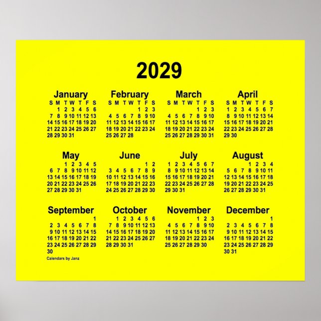 Affiche Calendrier jaune 2029 par Janz Print (Devant)
