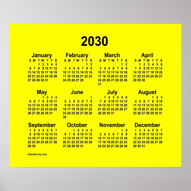 Affiche Calendrier Jaune 2030 de Janz Print (Devant)