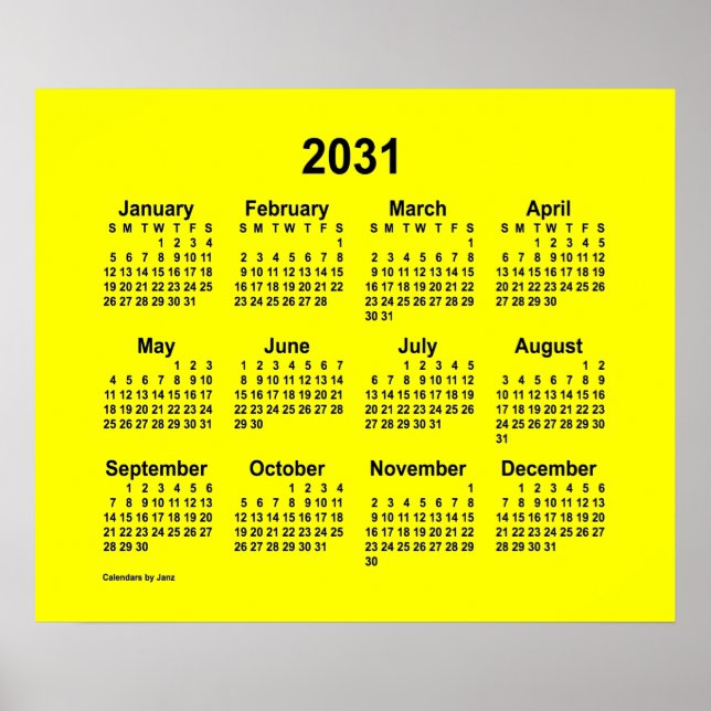 Affiche Calendrier jaune 2031 par Janz Print (Devant)