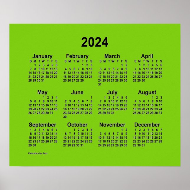 Affiche Calendrier Jaune Vert 2024 par Janz Print (Devant)