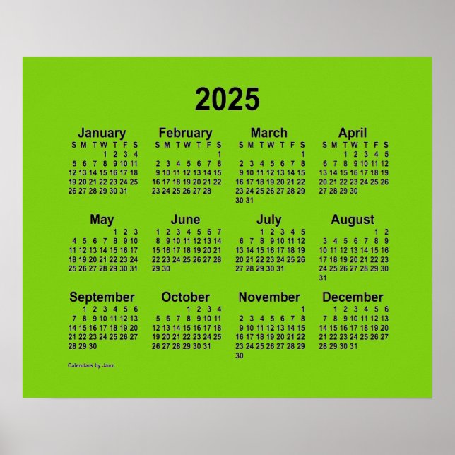 Affiche Calendrier jaune vert 2025 par Janz Print (Devant)