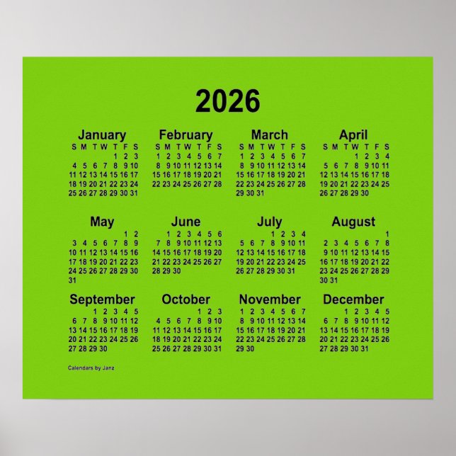 Affiche Calendrier Jaune Vert 2026 de Janz Print (Devant)