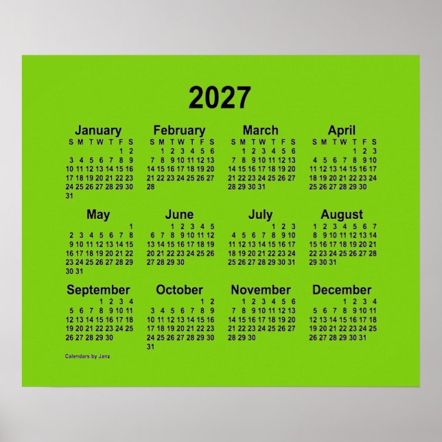 Affiche Calendrier Jaune Vert 2027 de Janz Print (Devant)