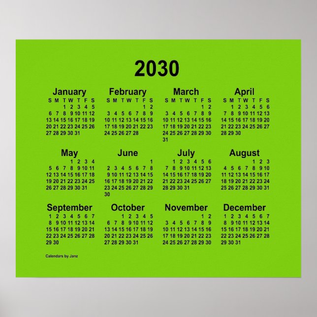 Affiche Calendrier Jaune Vert 2030 par Janz Print (Devant)