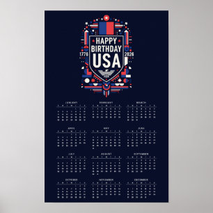 Affiche Calendrier Joyeux Anniversaire États-Unis 250