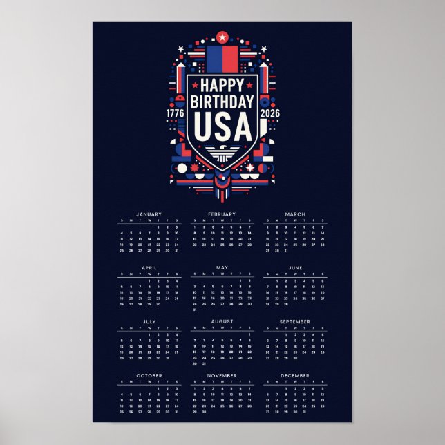 Affiche Calendrier Joyeux Anniversaire États-Unis 250 (Devant)