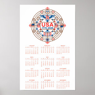 Affiche Calendrier Joyeux Anniversaire États-Unis 250 Affi