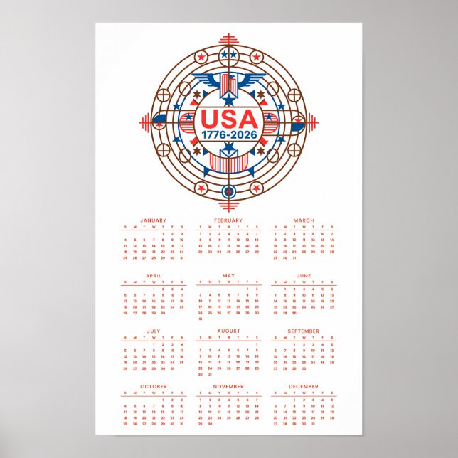 Affiche Calendrier Joyeux Anniversaire États-Unis 250 Affi (Devant)