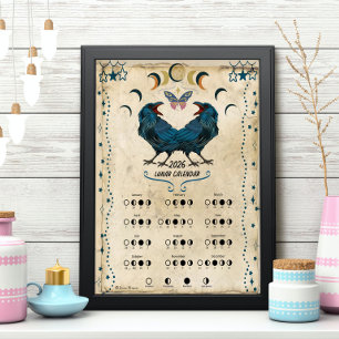 Affiche CALENDRIER LUNAIRE 2026, Lune du Corbeau, Lune de