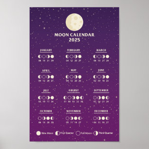 Affiche Calendrier lunaire annuel de phase de lune de l'es