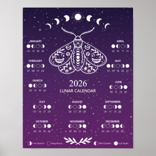 Affiche Calendrier Lunaire Céleste de la Nuit Papillon de