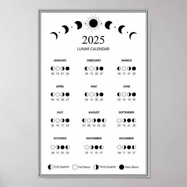 Affiche Calendrier lunaire de la phase lunaire 2025 (Devant)