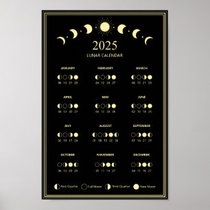 Affiche Calendrier lunaire de la phase lunaire 2025