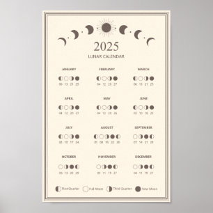 Affiche Calendrier lunaire de la phase lunaire 2025