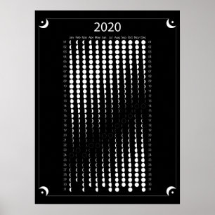 Affiche Calendrier Lune 2020 - Noir