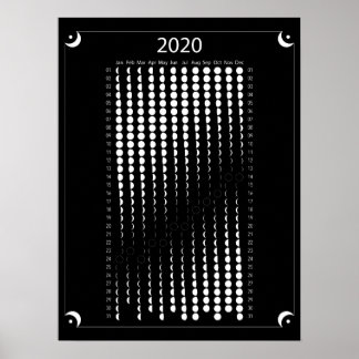 Affiche Calendrier Lune 2020 - Noir