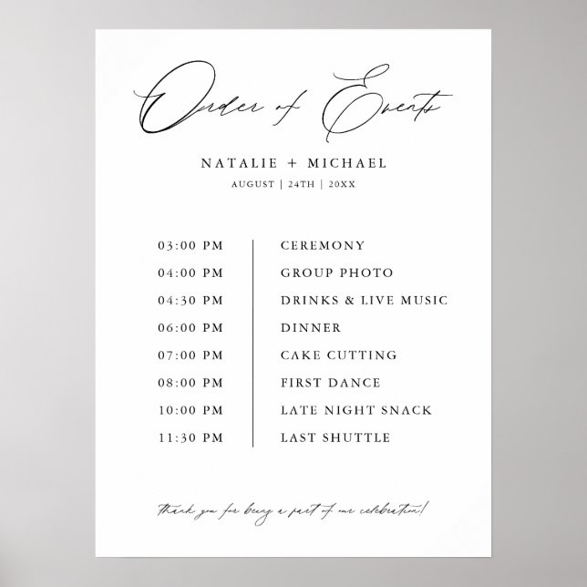Affiche Calendrier Mariage Ordre simple des événements (Devant)
