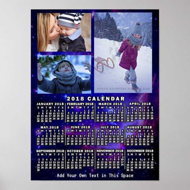 Affiche Calendrier mensuel 2018 Espace Nébuleuse 3 Photos (Devant)