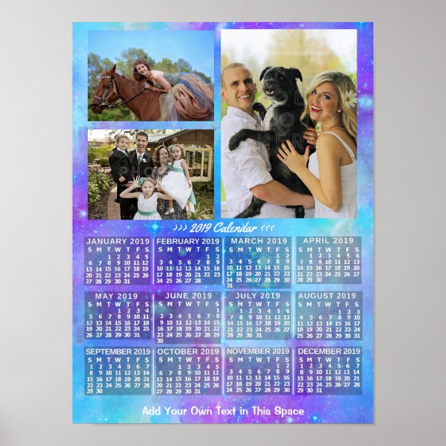 Affiche Calendrier mensuel 2019 Boho Watercolor 3 Photo (Devant)