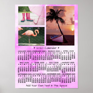 Affiche Calendrier mensuel 2020 année Rose Aquarelle 3 Pho