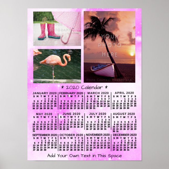 Affiche Calendrier mensuel 2020 année Rose Aquarelle 3 Pho (Devant)