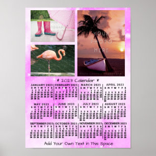 Affiche Calendrier Mensuel Année 2023 Rose Aquarelle 3 Pho