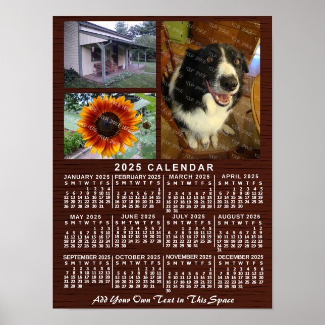 Affiche Calendrier Mensuel Annuel 2025 Bois Personnalisé 3 (Devant)