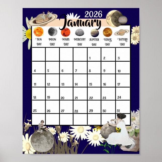 Affiche Calendrier mensuel astrologique de janvier 2026    (Devant)