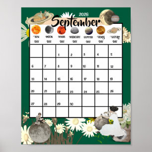Affiche Calendrier mensuel astrologique de septembre 2026