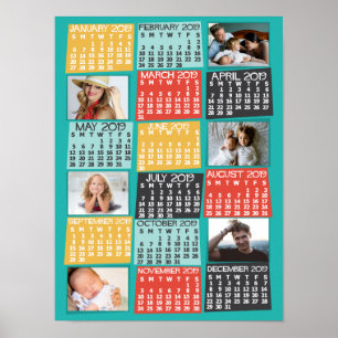 Affiche Calendrier mensuel de l'année 2019 Collage photo m