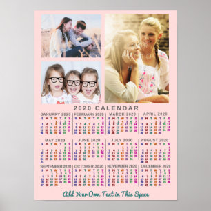 Affiche Calendrier mensuel de l'année 2020 Couleur Personn