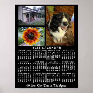 Affiche Calendrier mensuel de l'année 2021 Noir Personnali