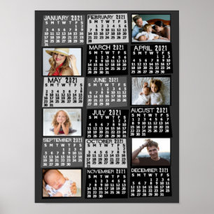 Affiche Calendrier mensuel de l'année 2021 Photo Collage M