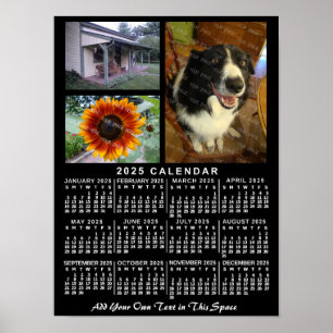 Affiche Calendrier mensuel de l'année 2025 Noir Personnali