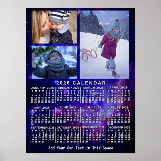 Affiche Calendrier mensuel de l'année 2026 Espace Nébuleus (Devant)