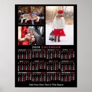 Affiche Calendrier mensuel de l'année 2026 noir personnali