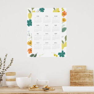 Affiche Calendrier mensuel Fleur sauvage colorée tendance