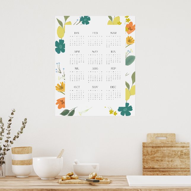 Affiche Calendrier mensuel Fleur sauvage colorée tendance  (Cuisine)