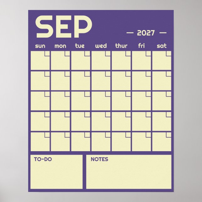 Affiche Calendrier Mensuel Géant Non Daté de Couleur Vibra (Devant)