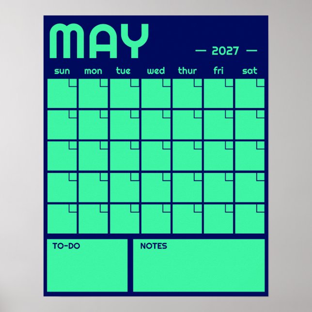 Affiche Calendrier Mensuel Géant Non Daté de Couleur Vibra (Devant)