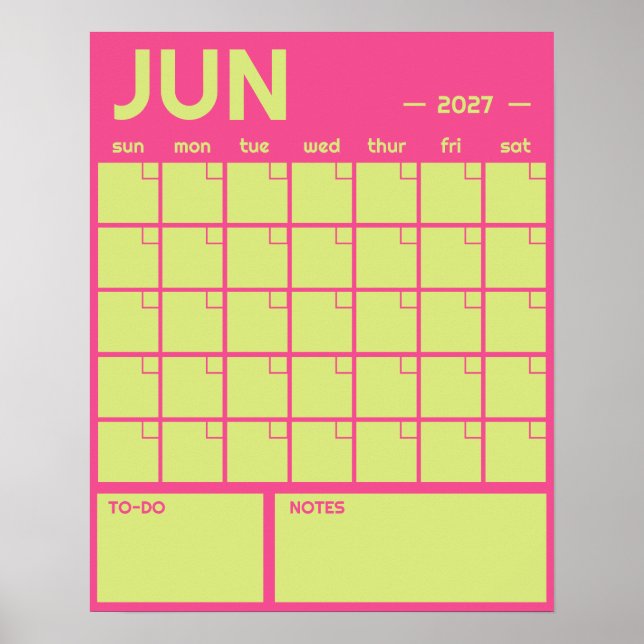 Affiche Calendrier Mensuel Géant Non Daté de Couleur Vibra (Devant)