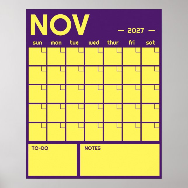 Affiche Calendrier Mensuel Géant Non Daté de Couleur Vibra (Devant)