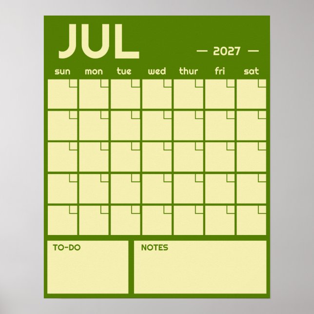 Affiche Calendrier Mensuel Géant Non Daté de Couleur Vibra (Devant)