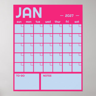 Affiche Calendrier Mensuel Géant Non Daté de Couleur Vibra