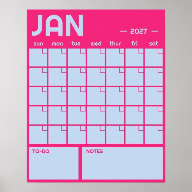 Affiche Calendrier Mensuel Géant Non Daté de Couleur Vibra (Devant)