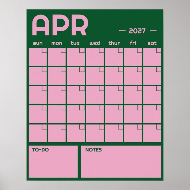 Affiche Calendrier Mensuel Géant Non Daté de Couleur Vibra (Devant)