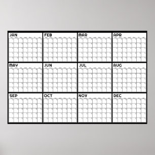 Affiche Calendrier Mensuel Minimaliste Non Daté pour Mur