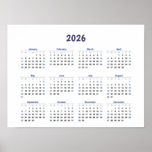 Affiche Calendrier Mensuel Mural 2026 Tous les Jours