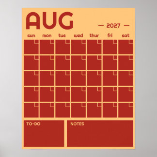Affiche Calendrier Mensuel Mural Couleur Vibrante Gras Non